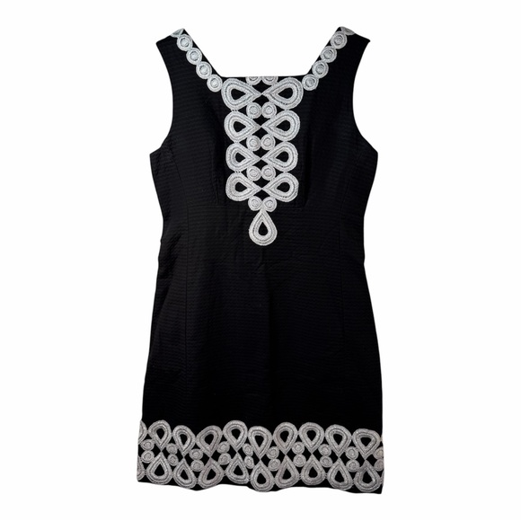 Lilly Pulitzer Adelson Shift Dress 2 Black Silver Soutache Metallic Embroidered - Picture 11 of 12